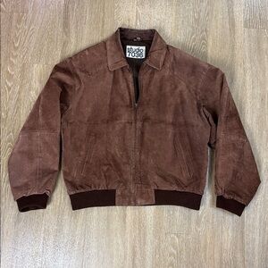Studio 7036 by Philippe Monet Vintage Suede Leather Bomber Jacket Brown Zip Up